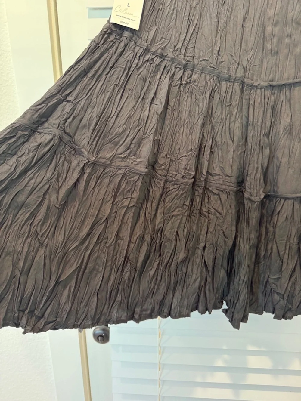 NWT‎ Calessa Tiered Crinkle Texture Midi Women's Large Skirt Flowy Lightweight.